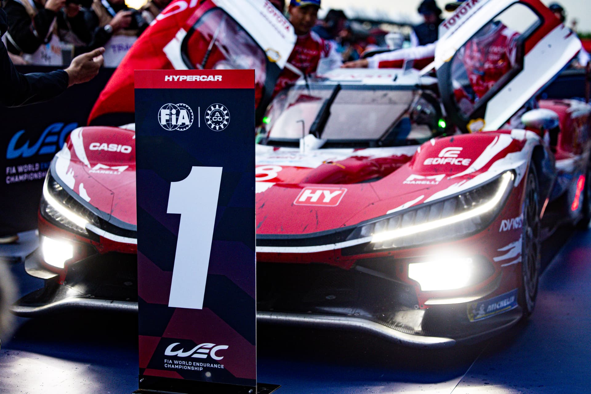 Toyota GR010 Hybrid #8 in parc fermé after winning the 2026 WEC opener at Imola.