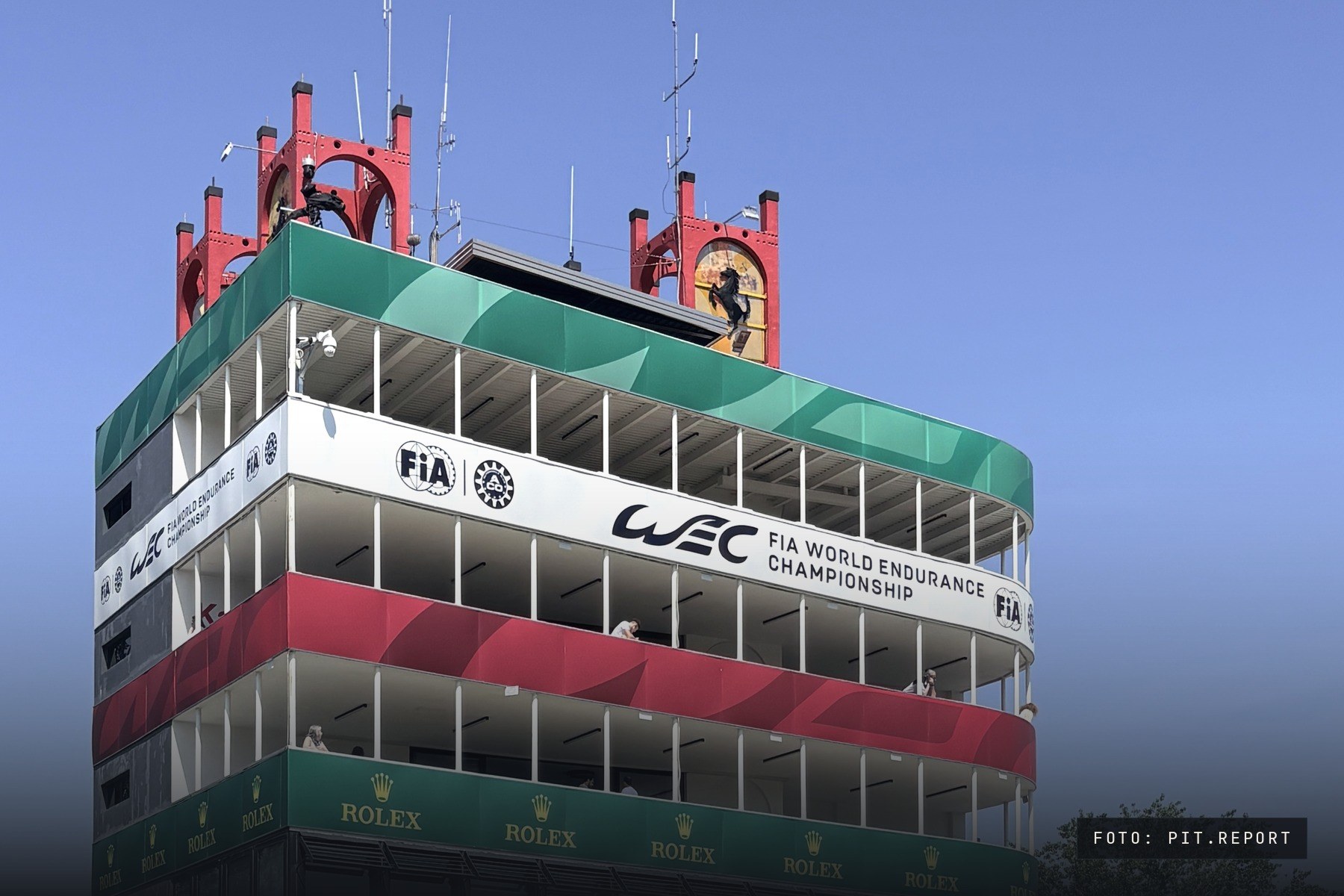 The tower of the Autodromo Enzo e Dino Ferrari at Imola, carrying FIA World Endurance Championship lettering.