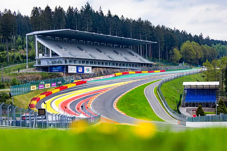 Hypercars through Eau Rouge and Raidillon during the WEC round at Spa-Francorchamps.